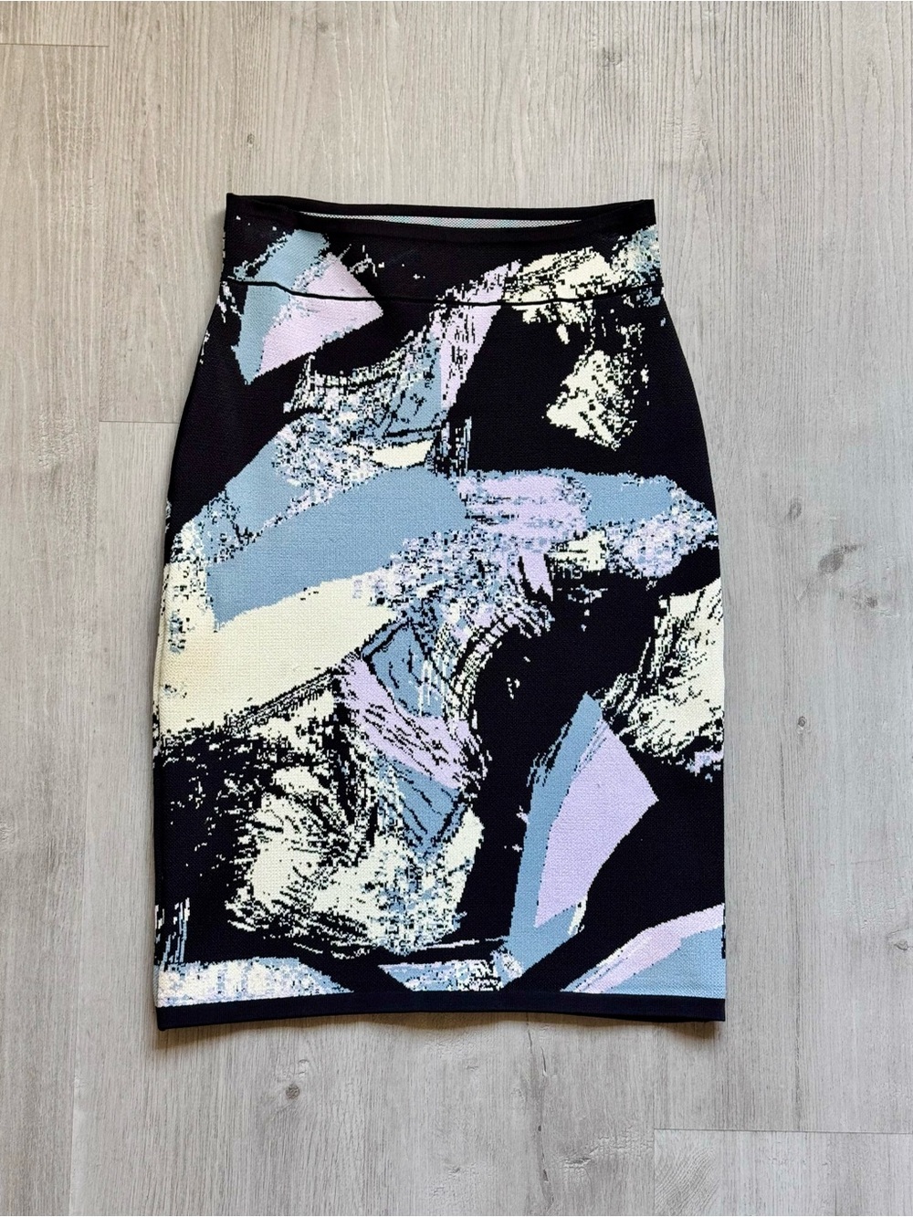 BCBGMAXAZRIA Pavel Abstract Brushstroke Midi Bandage Skirt